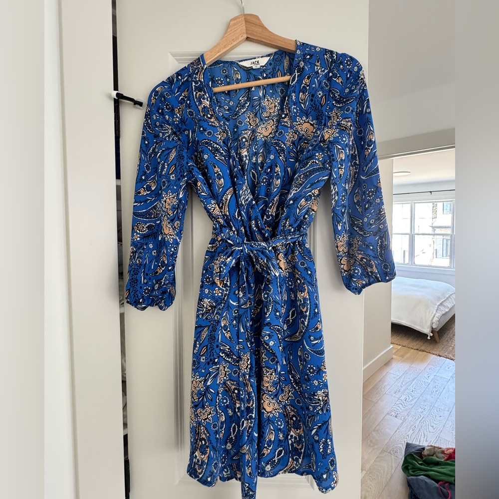 Jack by BB Dakota Blue Plunge Neck Sundress with Bishop Sleeves